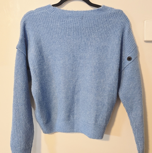 DKNY Blue Crew Neck Sweater with Button Accents Crop Waist. Size M. GUC - Picture 3 of 3